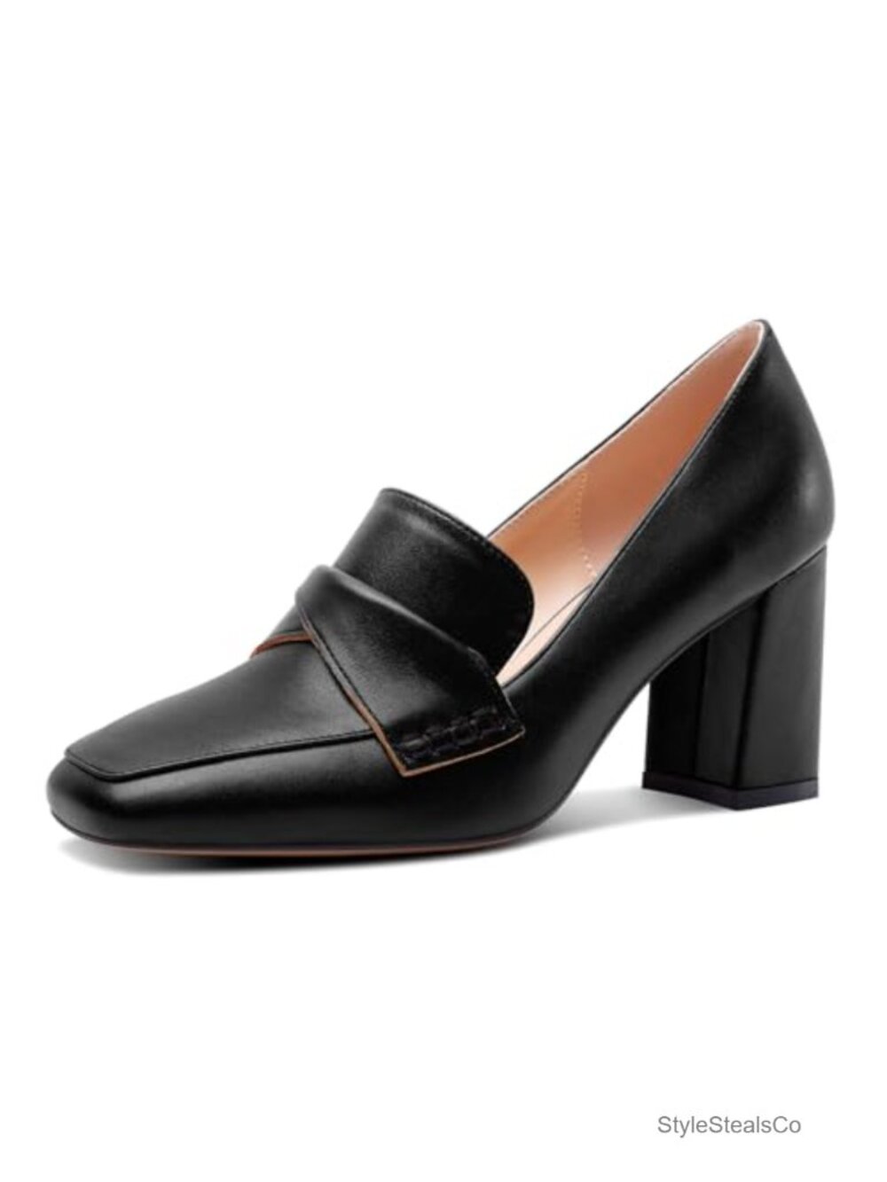 Womens 3.2 Inch Chunky Block Mid Heel Square Toe Pumps Slip-On Office Loafers